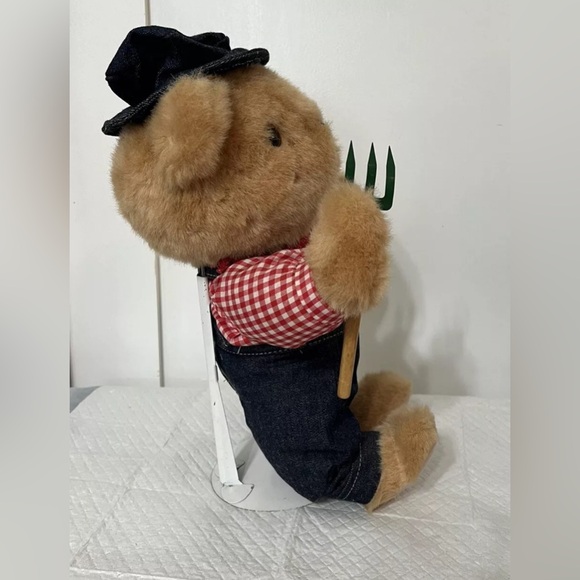 Rare Farmer Teddy Bear With Stand Christmas Treasures Collection 1995 Plush 14” - Picture 4 of 11